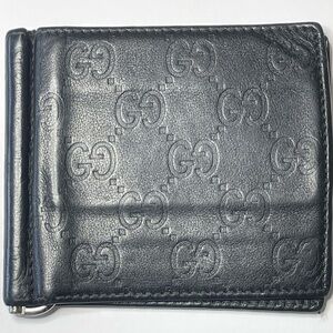 Gucci GG Guccissima Black Leather Money Clip Wallet